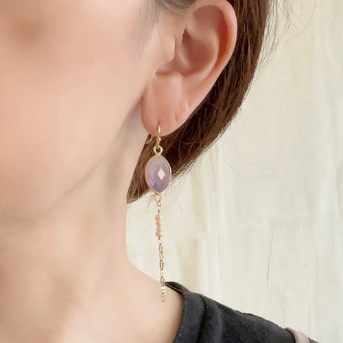 ピアス イヤリング ロング 天然石 パール アレルギー対応 揺れる  