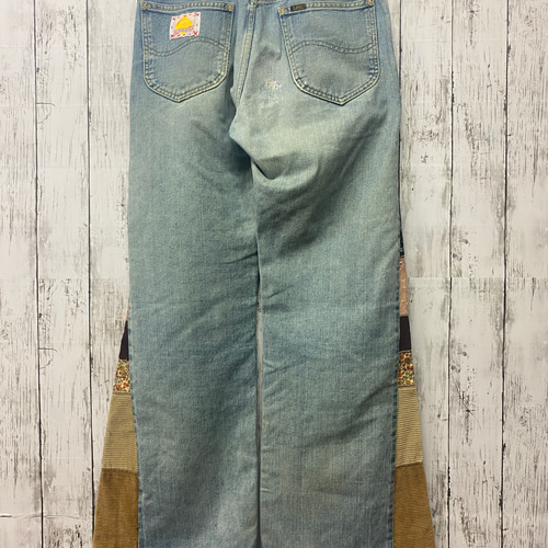 リメイク デニム 手縫い パッチワーク ペイント ロングパンツ