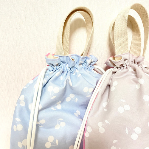 koko様 確認用 さくらんぼ グレー 着替え袋 弁当袋 持ち手付き