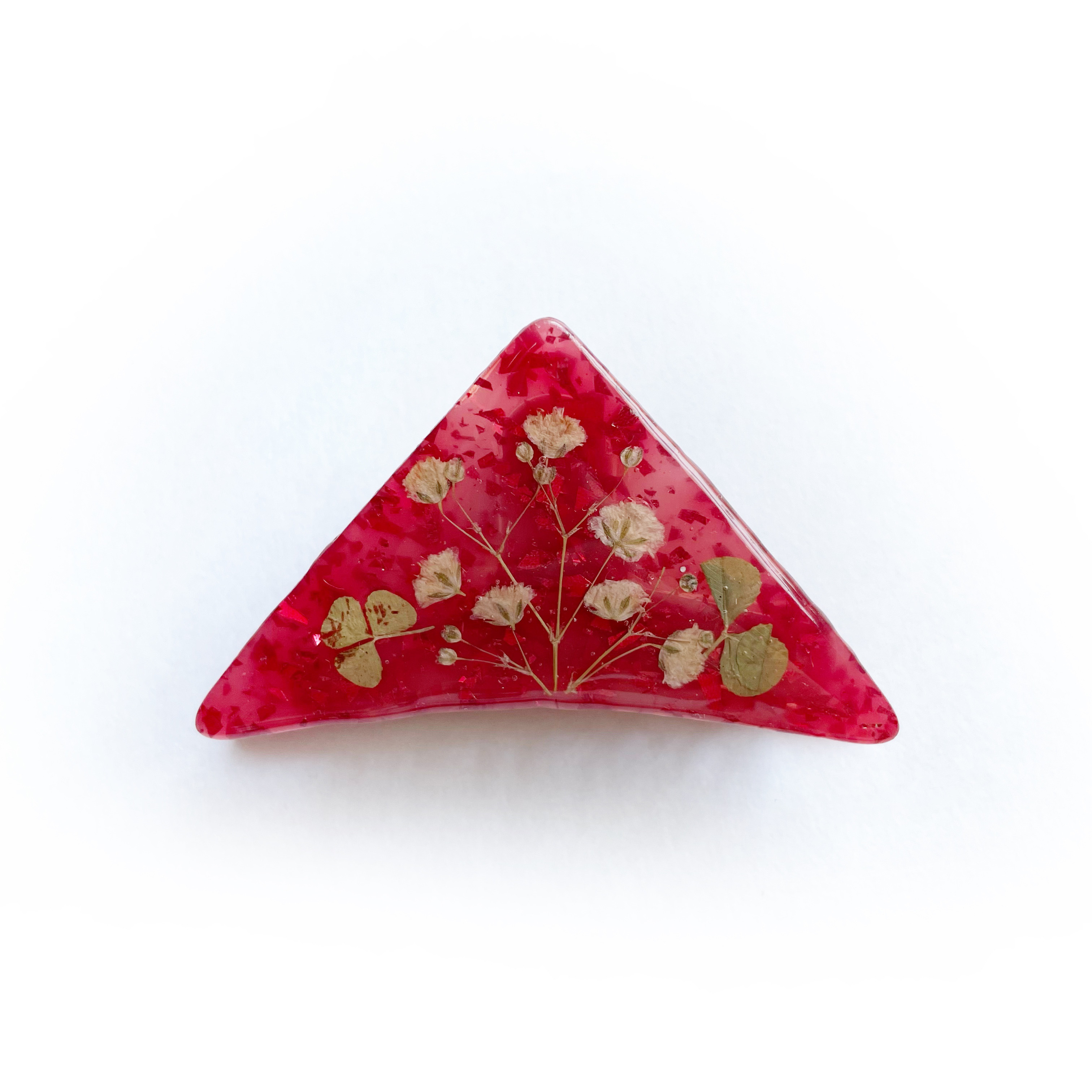 押し花三角ヘアクリップS ヘアアクセサリー　パステルベビーピンク