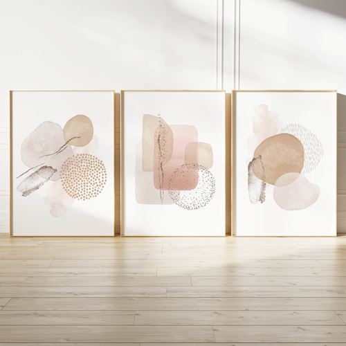 アートポスター 北欧風 シンプルモダン 抽象画 ベージュ ピンク 幾何学