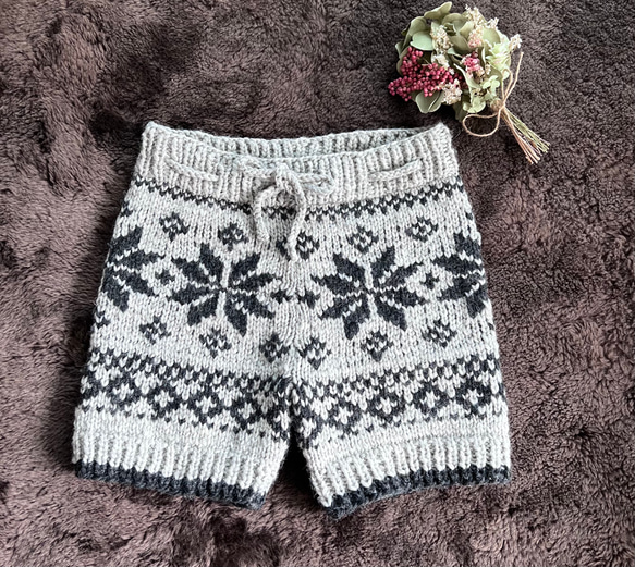 ポカポカ温活！高級ウールニットショートパンツ】毛糸のパンツ グレー