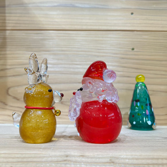 【 受注制作 】 ＊送料無料＊ ガラス  クリスマスセット サンタ・トナカイ・ツリー(グリーン)  各1点 2枚目の画像
