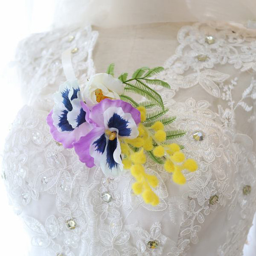 春婚 パンジーとミモザの春花mixブーケ ラベンダー クラッチ 304