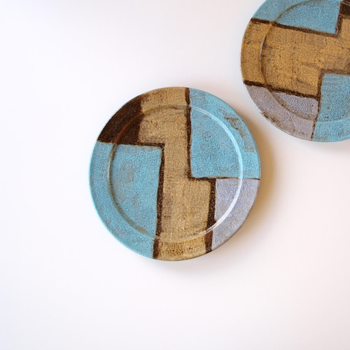 19cmフラット皿 水色×茶色 B 1点もの 中皿 saasa工房 通販 14863119