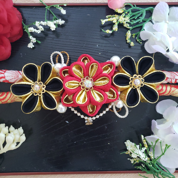 つまみ細工帯留め帯飾り七五三成人式花魁着物振り袖金パール