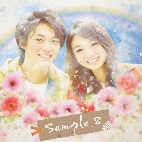 水彩画　アート　ポスター　似顔絵 オーダーメイド 似顔絵 【水彩画タイプ】B4サイズ 額装_オーダーメイド