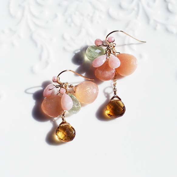 ☆ Outlet ★ Peach Moonstone and Citrine Harvest 秋季耳環 ~ Dolores 第7張的照片