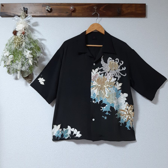 正絹龍郷大島紬風着物リメイクメンズゆったりLsizeアロハシャツ 正絹龍郷大島紬風着物リメイクメンズゆったりLsizeアロハシャツ