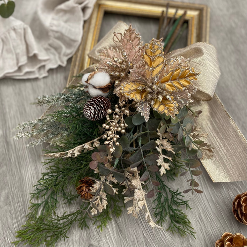 大人シックな クリスマス スワッグ（プラチナ）＊＊アーティフィシャル