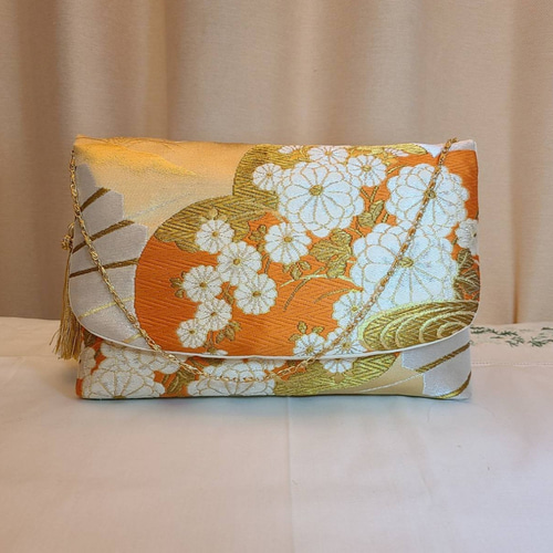 Creema限定♡母の日】秋色花紅葉模様シルク着物帯の2ways