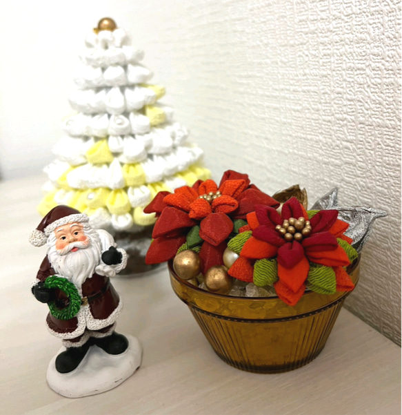 つまみ細工【Xmasツリー＆ポインセチア】white✕yellow その他