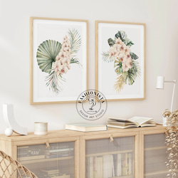 植物龜背竹蘭花花束水彩畫/室內海報外國藝術套裝 2 / 4456 第1張的照片