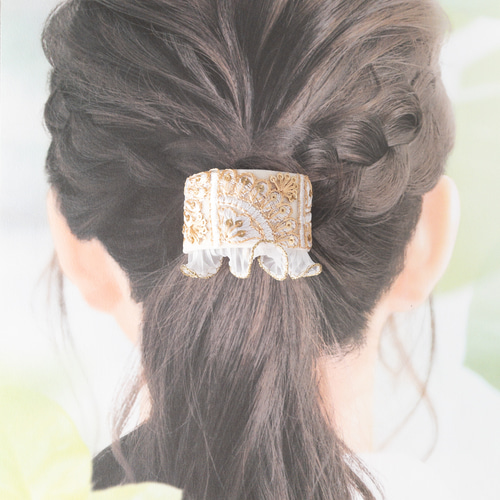 大人可愛いリボンロングポニーフック☆インド刺繍リボンLP6 インド刺繍リボン ポニーフック No.006 ポニーフック