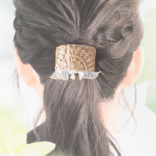 大人可愛いリボンロングポニーフック☆インド刺繍リボンLP6 大人可愛いリボンロングポニーフック☆インド刺繍リボンLP6