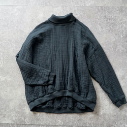 高領運動衫蓬鬆 6 層紗布/黑色/Mikawa 紡織 第7張的照片