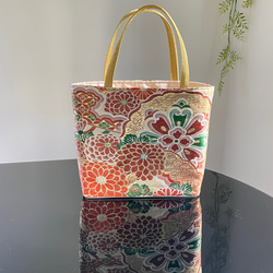帯リメイクバッグ　鶴と菊の花　丸帯　トートバッグ　和装バッグ　帯バッグ　 2枚目の画像