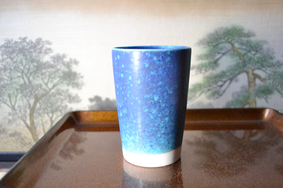 【再入荷！】夜空のフリーカップ（トルコブルー）ビアカップ　ギフト　★萩焼 1枚目の画像