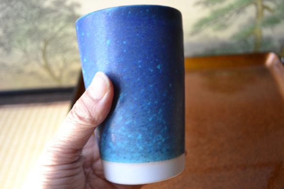【再入荷！】夜空のフリーカップ（トルコブルー）ビアカップ　ギフト　★萩焼 11枚目の画像