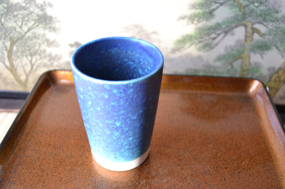 【再入荷！】夜空のフリーカップ（トルコブルー）ビアカップ　ギフト　★萩焼 5枚目の画像