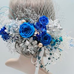 【高級ローズ】　髪飾り　ヘッドドレス　成人式　卒業式 結婚式プリザーブド 造花　水引 1枚目の画像