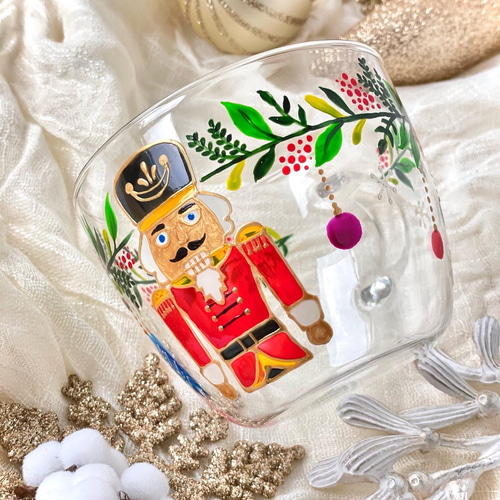 Xmasくるみ割り人形＆リースの耐熱マグ 手描き/記念日/お祝い/名入れ