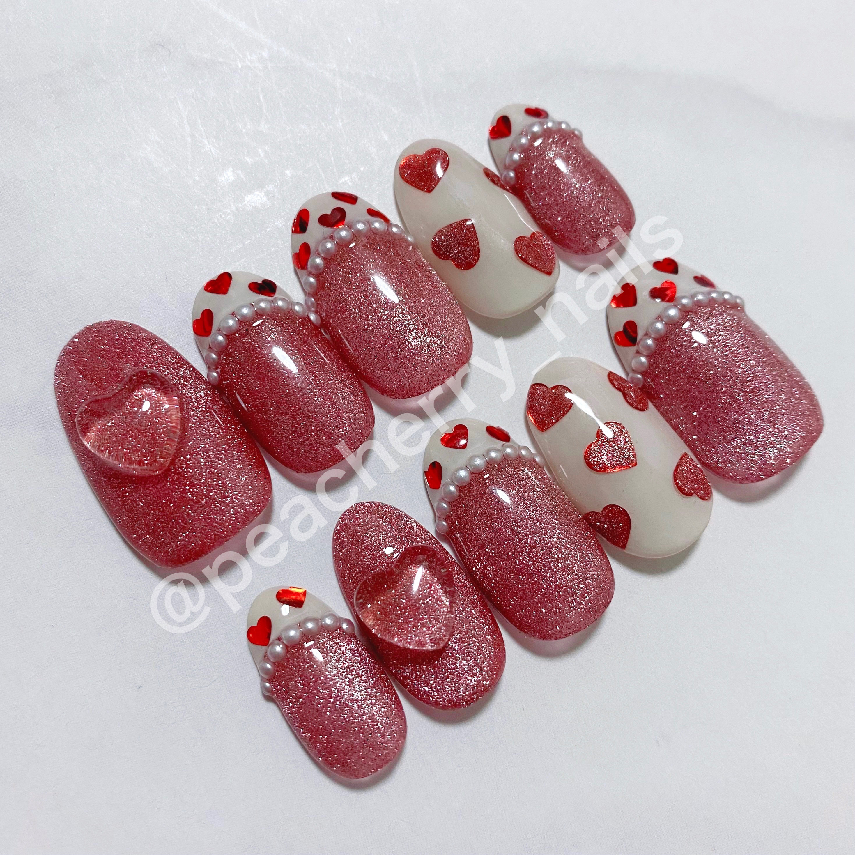 ネイルチップ ハート フレンチ ガーリー マグネット フラッシュ