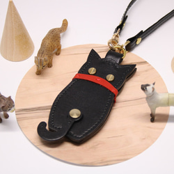 『受注作品』猫型のキーケース（１本タイプ・レザー・革・黒） 6枚目の画像