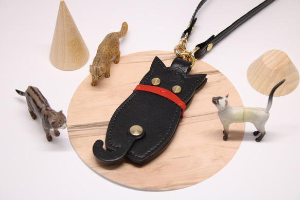 『受注作品』猫型のキーケース（１本タイプ・レザー・革・黒） 6枚目の画像