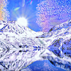 精霊の営み ／ 御射鹿池 リフレクション 森 水 光 自然 朝日 A3サイズ