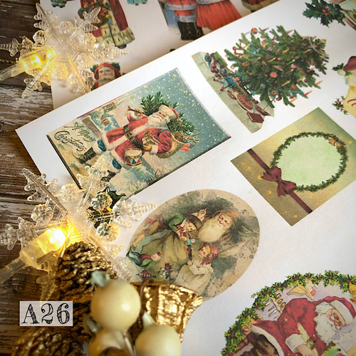 送料無料【A26 コラージュ素材】クリスマスシール ジャーナル サンタ