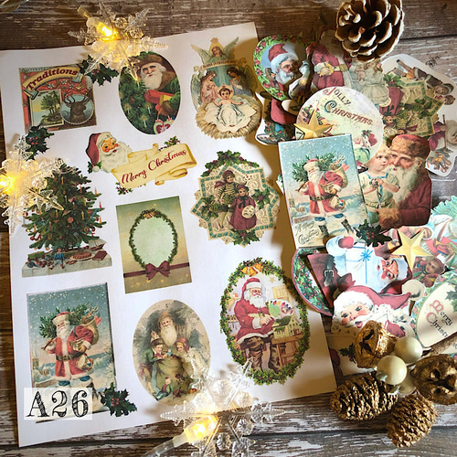送料無料【A26 コラージュ素材】クリスマスシール ジャーナル サンタ