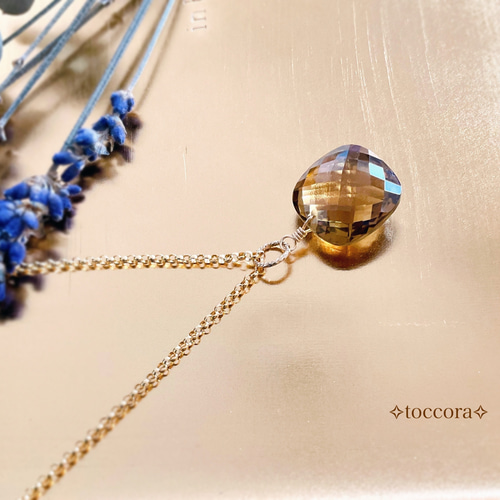 天然石と14kgfꕤ*.ﾟペンダントトップチャーム〜大粒コニャッククォーツ