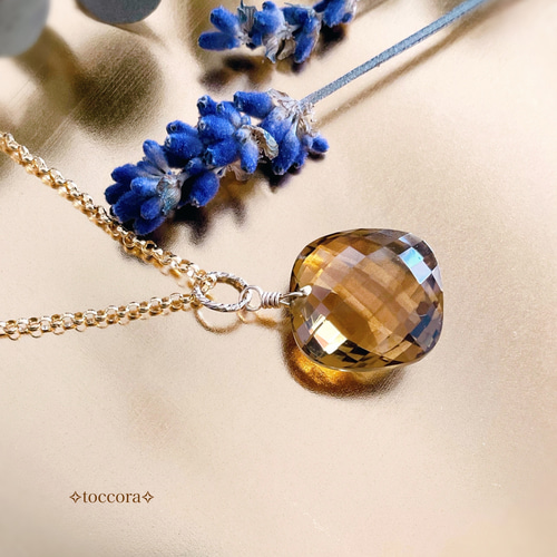 天然石と14kgfꕤ*.ﾟペンダントトップチャーム〜大粒コニャッククォーツ