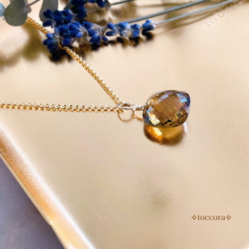 天然石と14kgfꕤ*.ﾟペンダントトップチャーム〜大粒コニャッククォーツ