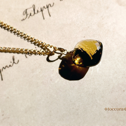 天然石と14kgfꕤ*.ﾟペンダントトップチャーム〜大粒コニャッククォーツ