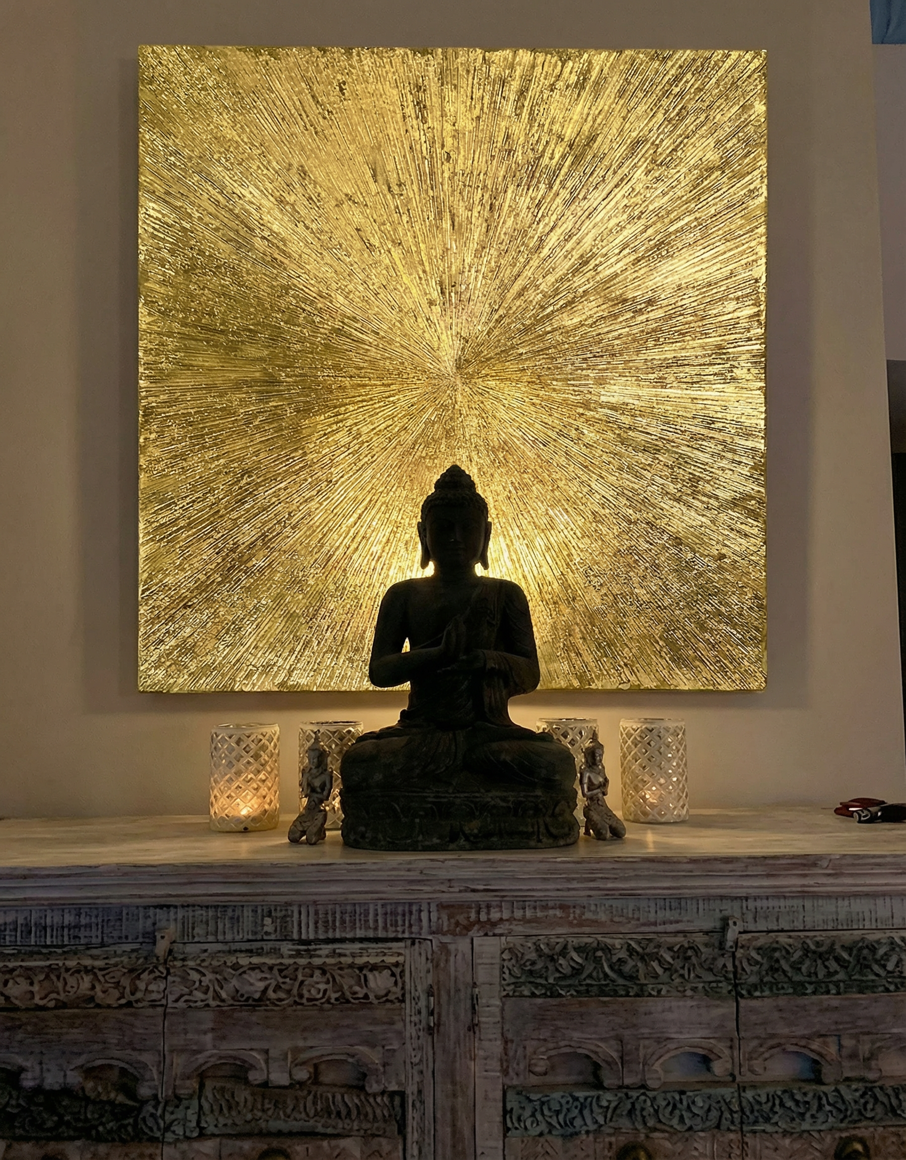 F15サイズ　/THE SUN 和風アート　絵画　金箔　かっこいい　ゴールドデザイン