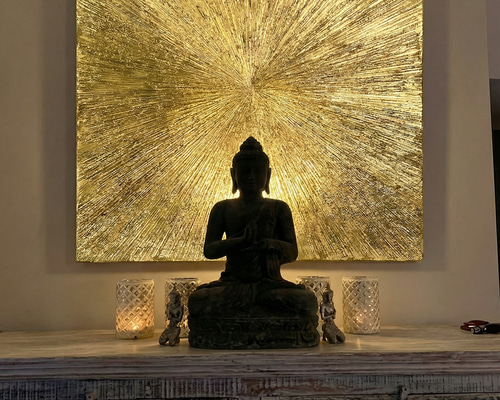 F15サイズ /THE SUN 和風アート 絵画 金箔 かっこいい ゴールド