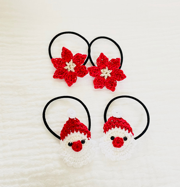 ベビーヘアクリップ　ハンドメイド　ヘアピン　ヘアゴム　ポインセチア　クリスマス ベビーヘアクリップ ハンドメイド ヘアピン ヘアゴム