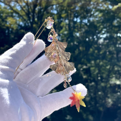 銀杏と紅葉簪　クリスタル金　かんざし　イチョウ　モミジ 5枚目の画像