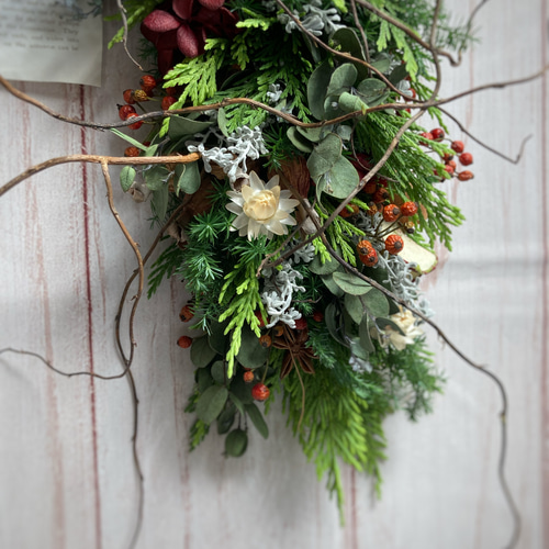 ＊Natural＊クリスマスガーランド☆ドライフラワーリース アップルオレンジのクリスマスガーランド:ドライフラワー