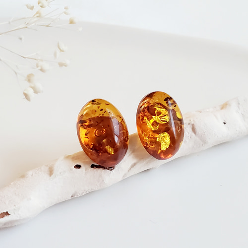 美品】鼈甲×レッド琥珀18Kピアス