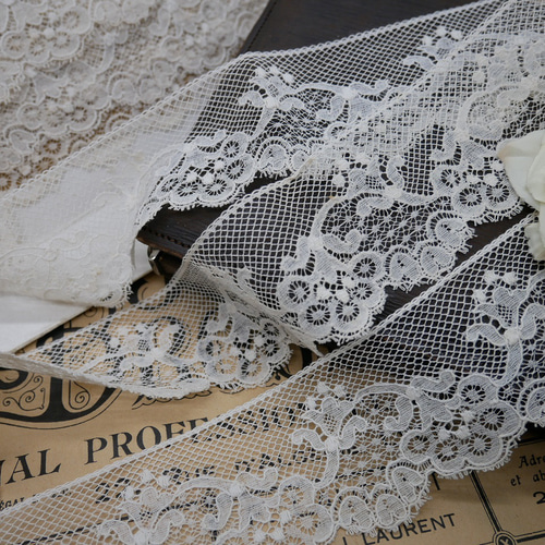 フランス購入　アンティーク　レースクロス　スカラップ フランス購入 アンティーク レースクロス スカラップ