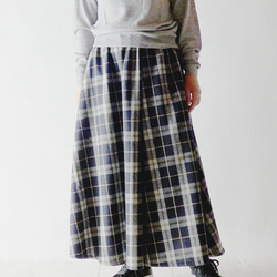受注製作【巻きスカート風スカート】ブラックチェック　ギャザースカート　ウール 5枚目の画像