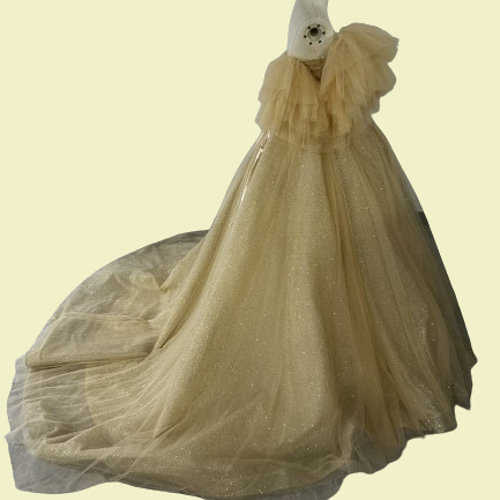 送料無料！華やか シャンパン色 カラードレスキラキラグリッター  