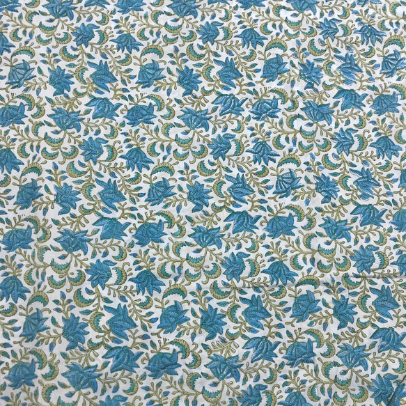 【50cm單位】淺藍色布料 藍花 印度手工塊印花布料 紡織 第3張的照片