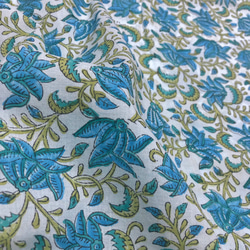 【50cm單位】淺藍色布料 藍花 印度手工塊印花布料 紡織 第4張的照片