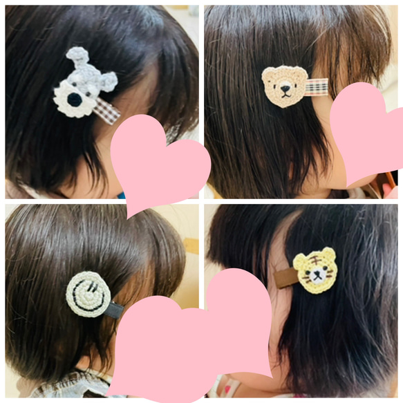 サンタくま&ポインセチアのベビーヘアクリップ　ヘアピン　立体　出産祝い　新生児　赤ちゃん　ゆるくま　クリスマス 3枚目の画像