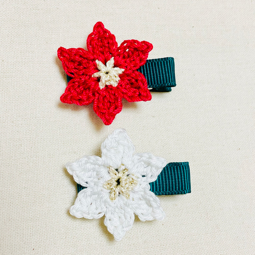 ベビーヘアクリップハンドメイドヘアピンヘアゴムポインセチアクリスマス