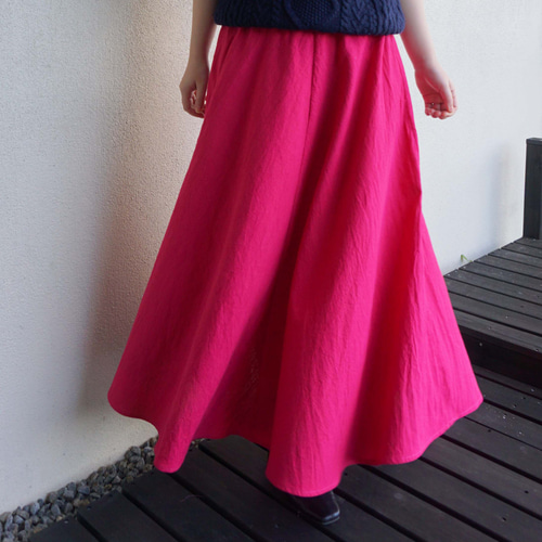 綿麻ピンクピンクフレアスカート ロングスカート（マキシ丈